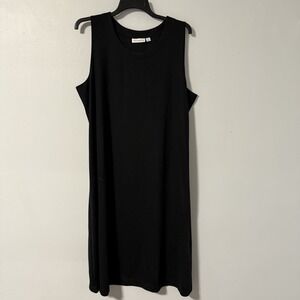 Susan Graver Women's Dress Black Sleeveless Round‎ Neck A-line Tank Midi  XL